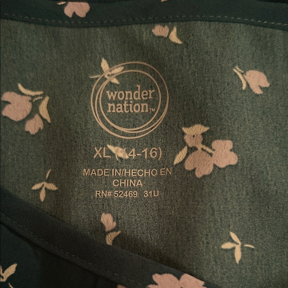 Wonder Nation Dark Green Dress with Pink Floral Design